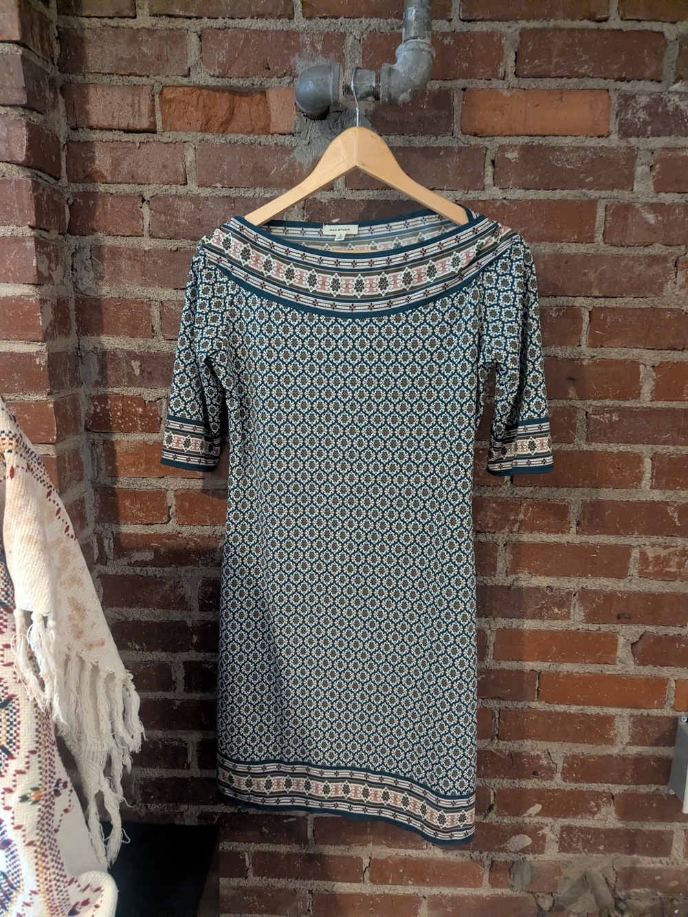 Max Studio Navy and Cream Geometric Shift Dress
